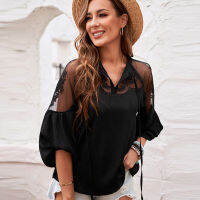 2021 Fashion Loose Sexy See-Through V-Neck Lace Shirt Female Temperament Shirts Elegant Womens Clothing Streetwear Hot Sale