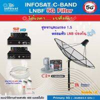 Thaisat C-Band 1.5M (ขาตรงตั้งพื้น ฐานตัว M) + infosat LNB 2จุด รุ่น C2+ (5G) ตัดสัญญาณรบกวน + PSI S2 HD 2 กล่อง พร้อม สายRG6 40 m.x2