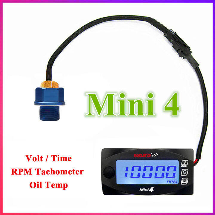 Motorcycle KOSO Mini 4 Tachometer RPM Meter Oil Temp Temperature Timer