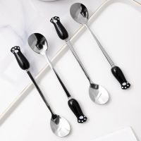 Creative ceramic handle stainless steel spoon simple stainless steel coffee mixing spoon personalized wooden handle stainless Serving Utensils