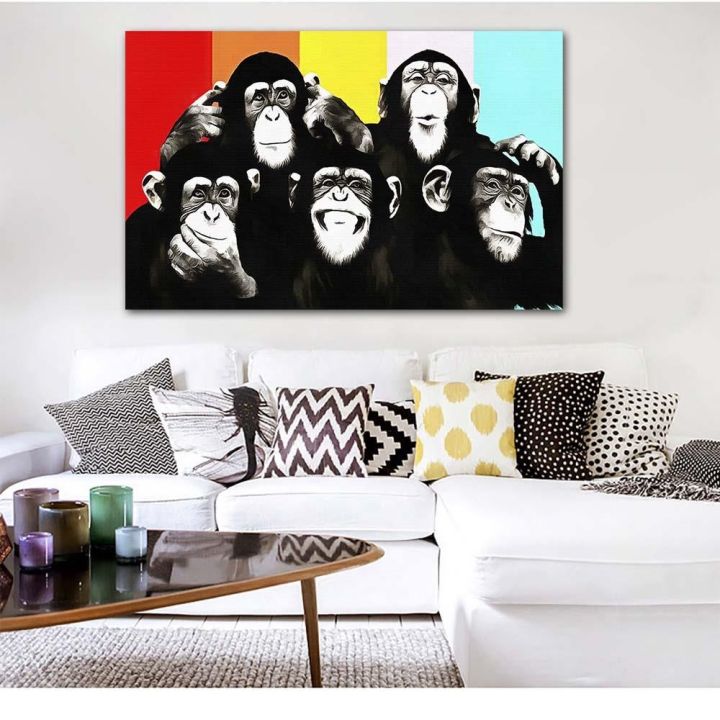 andy-warhol-ลิงที่มีสีสันสัตว์โปสเตอร์พิมพ์ผ้าใบภาพวาดสำหรับห้องนั่งเล่น-wall-art-cuadros-ภาพ-unframed
