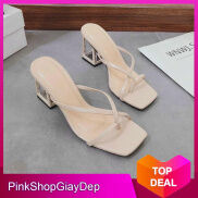 Dép cao gót 7 phân PinkShopGiayDep gót vuông kiểu dáng đáo độc đáo thời