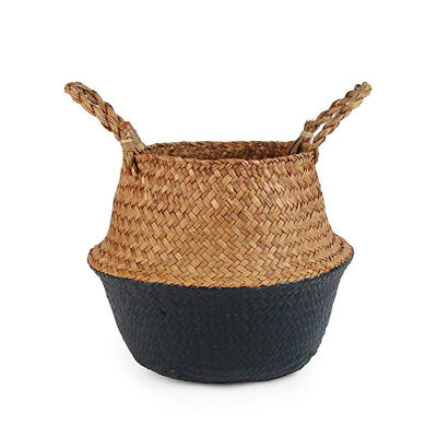 Boho Decor Panier Linge Striped Wicker Storage Baskets Handmade Collapsible Basket Straw Patchwork Rieten Mand Panier Osier