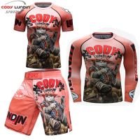 Rashguard เสื้อยืด + กางเกงสำหรับผู้ชาย,เสื้อยืด + กางเกง MMA กางเกงขาสั้นคิกบ็อกซิ่งการต่อยมวยมวยไทยเสื้อเจอร์ซีย์ชุดกีฬา Jiu Jitsu เสื้อยืด