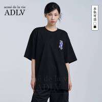 ADLV แฟชั่นแขนสั้นไดโนเสาร์ตุ๊กตาขนาดมินิใบหน้าสีม่วงเสื้อยืดแบบหลวม2023ฤดูร้อนใหม่