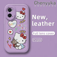 Chenyyka เคสสำหรับ OPPO A96 A76 A36เคสลายการ์ตูนน่ารักเฮลโลคิตตี้ดีไซน์ใหม่เคสโทรศัพท์หนังนิ่มปกป้องกล้องคลุมทั้งหมดเคสกันกระแทกขอบสีเคสนิ่ม