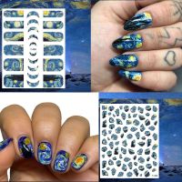 1pcs Van Gogh Night Romantic Nail Art Sticker  Adhesive Moon Starry Sky Chrysanthemum Oil Painting Wraps Impression Nail Slider Drawing Painting Suppl