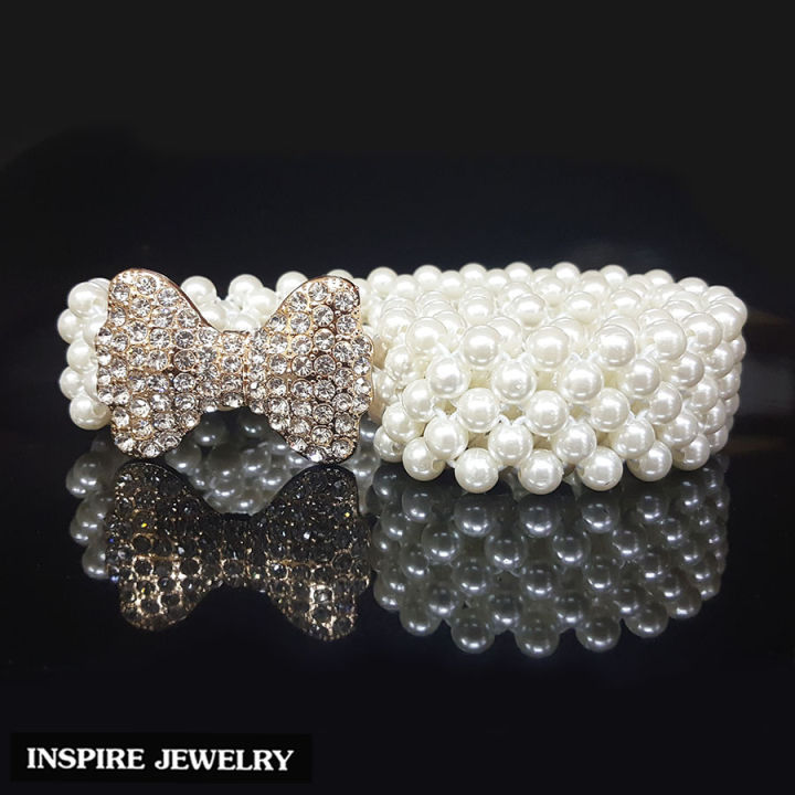 inspire-jewelry-เข็มขัดมุกสวยงาม-งานแฟชั่น-หัวเข็มขัดรูปโบว์-สำหรับชุดไทย-หรือไทยประยุกต์