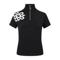 St Golf Short Sleeve Knitted Womens 2023 New Breathable Elastic Half Zipper Fashion Fit Top StANDREWS Golf Training T-shirt