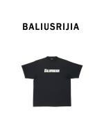 EN Balenciagaมีนัวอักษร,เสื้อยืดสุภาพสตรีแขนสั้นลำลองแบบเรียบง่ายสำหรับผู้ชายและผู้หญิง