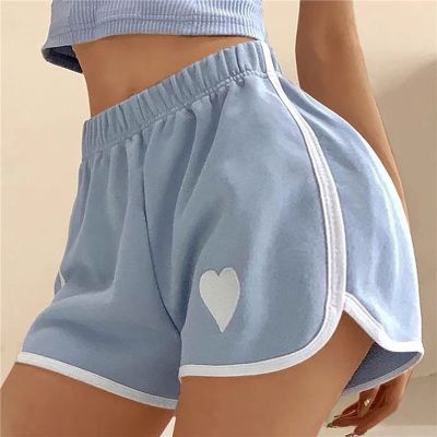 Heart Printing Shorts Women Summer Sports Shorts Casual Elastic Waist Hot Pants For Fitness Running Solid Pajama Pants Homewear