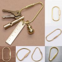 Brass Keychain With Lock D Key Chain Gold Color Camping Carabiner Survival Camping Equipment Buckles Hooks Key Ring Accessories Key Chains