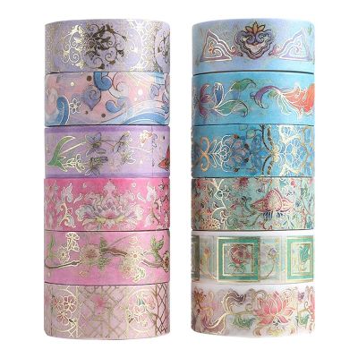 Gold Foil Flower Washi Tape Set Floral Washi Tape Botanical Washi Tape Paper for Journal, Arts and DIY Crafts