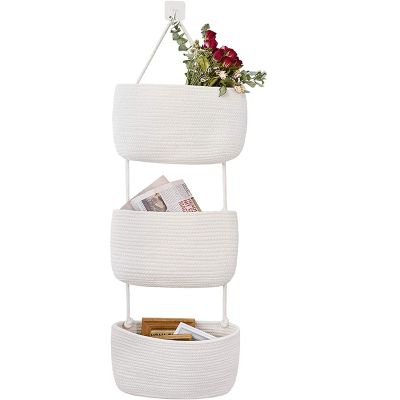 Cotton over Door Hanging Basket (3-Tier, Cream White)