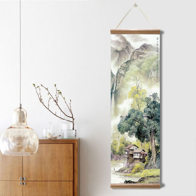 Chinese Tradition Style Four Seasons Landscape Canvas for Livingroom Wall Art Poster Wood Scroll Paintings Home Decor with frame