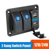 24V 12V 2Gang Switch Panel Light Toggle USB Charger 3.0 Splitter LED Indicator Car Accessories for Truck Caravan Boat Trailer RV