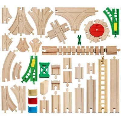 รางรถไฟไม้บีชสำหรับเด็กของเล่นรางไม้ทุกยี่ห้ออุปกรณ์ของเล่นชิ้นส่วนรางไม้สินค้าใหม่