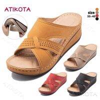 Atikota รองเท้าแตะเวดจ์ขนาดพิเศษกันลื่นสำหรับผู้หญิง,รองเท้าแตะปักลายย้อนยุค