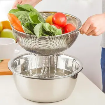 1pc Stainless Steel Colander, Kitchen Metal Food Strainer For Washing  Vegetables, Fruit And Rice And For Draining Cooked Pasta Pot Drainer