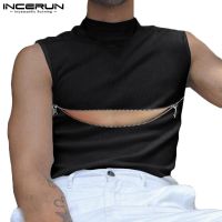 ✇✑❅ Incerun เสื้อกล้าม คอสูง แบบครึ่งหัว มีซิป ออกแบบดี