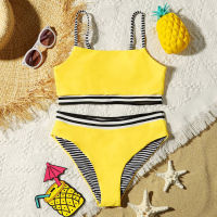 Tape Trim Girl Swimsuit Kids Sport Two Piece Childrens Swimwear 7-14 Years Teenage Bikini Set Girls Bathing Suit Beachwear 2022