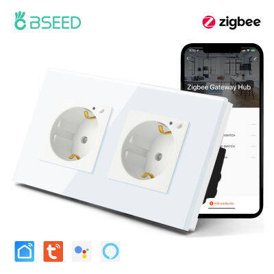 BSEED Zigbee EU Glass Socket Tuya Smart Wall Sockets Power Outlet Smart Life Alexa Voice Control Power Monitor Function