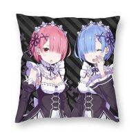 xzx180305   การ์ตูนสาวเซ็กซี่ Rem สแควร์ Pillowcover ตกแต่งญี่ปุ่นอะนิเมะ Re Zero เบาะโยนหมอนสำหรับโซฟาพิมพ์