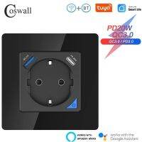 ▤□❅ Glass Panel Black WIFI Tuya Smart EU Wall Socket Power Monitoring Function PD 20W Type-C A Dual USB Fast Charger Yandex