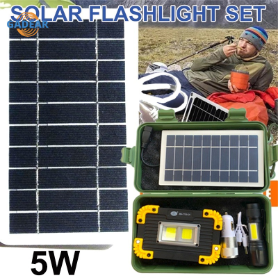 High Power LED Flashlight Solar Panel Kit Travel Light for Camping Lantern Led Lamp Battery Solar Charger Set Camping Hiking