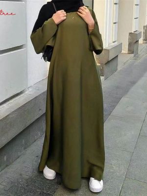 ชุดกระโปรงชุดเดรสมุสลิมมุสลิม,เดลลาบาผ้าซาตินแขนบานเต็มความยาวดูไบ WY921เสื้อคลุมไก่งวงตุรกีมุสลิมมุสลิม