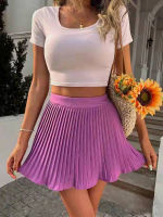 Elegant Slim All Match Pleated Bust Skirts High Waist Elastic Party Skirt Fashion Solid Ruffles Spring Lady High Street Skirt