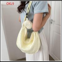 OKL9 ผ้าใบแคนวาส กระเป๋า Crossbody สีทึบทึบ กระเป๋าใส่เงิน ถุงเมฆ แฟชั่นสำหรับผู้หญิง การออกแบบ ruched กระเป๋าโท้ท สำหรับผู้หญิง