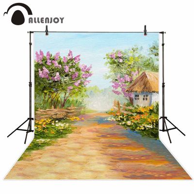 【Worth-Buy】 Allenjoy โฟโต้โฟนสตูดิโอถ่ายภาพพื้นหลังถนนรั้วต้นไม้ดอกไม้ฤดูใบไม้ผลิฉากพื้นหลัง