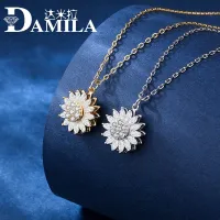 Damilla S925ดอกทานตะวันเกาหลีสร้อยคอเงินสเตอร์ลิงสำหรับผู้หญิงโซ่คอดอกทานตะวันแบบเก๋ไก๋