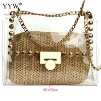 Plastic Jelly Bag With Straw Purse Wallets Soft Surface Daybag Crossbody Bag With Chain Transparent Handbags With Rivet Clutch