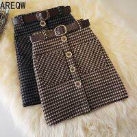 2022 New New Wool Plaid A-line Skirt Single Breasted High Waist Womens Short Skirt Autumn And Srring Vintage