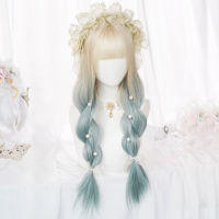 HANEROU ผู้หญิงตรงสังเคราะห์ยาว Lolita Wigs กับ Bang Ombre ทูโทนสีเทาสีฟ้าสีเขียวสีบลอนด์ผมสำหรับ COSPLAY