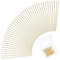 100Pcs 304 Stainless Steel Flat Head Pins Real 24K Gold Plated 35x0.6mm Head: 1.4mm 100pcs