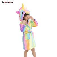 Children Towel Beach Baby Bath Robe Animal Rainbow Unicorn Hooded Bathrobes For Boys Girls Pyjamas Nightgown Kids Sleepwear Robe