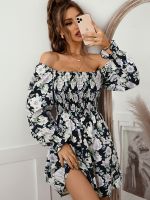 Msfilia Spring Summer Short Floral Dress For Women Full Sleeve Square Collar Ladies High Waist Print Vintage Dresses