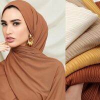 [HOT W] Ribbed Cotton Jersey Hijab ผ้าพันคอผ้าคลุมไหล่ยาวผู้หญิงมุสลิม Headscarf Wraps แถบคาดศีรษะลาย Maxi Turban ยืดจีบผ้าพันคอ