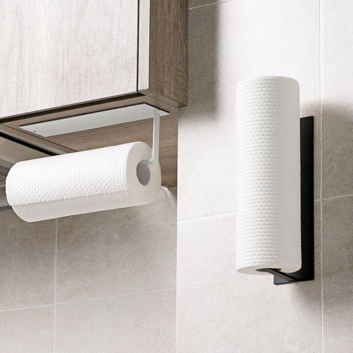 wall-mount-kitchen-self-adhesive-paper-roll-holder-rack-for-towel-storage-tissue-hook-bathroom-accessories-stand-dropshipping