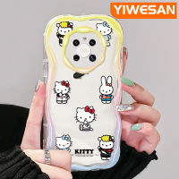 YIWESAN เคสสำหรับ Huawei Mate 30 Pro Mate 40 Pro เคส P40โปร P30ทันสมัยแนวฮัลโหลคิตตี้และกระต่ายหลากสีขอบเนื้อครีมเคสโทรศัพท์โปร่งใสกล้องกันกระแทกเคสซิลิโคนอ่อนชัดเจน