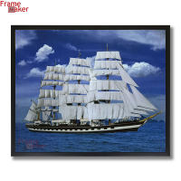 กรอบภาพเรือสำเภา 53 x 43 cm.สีดำ กรอบรูปมงคล เสริมฮวงจุ้ย ภาพแต่งบ้าน กรอบโปสเตอร์เรือสำเภา ภาพมงคล กรอบรูปติดผนัง