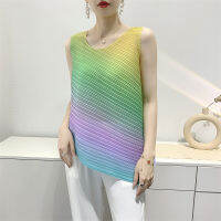 Miyake จีบ Gradient สี2022ฤดูร้อนใหม่เสื้อกั๊กไม่สม่ำเสมอแฟชั่น All-Match แบบสบายๆ X275