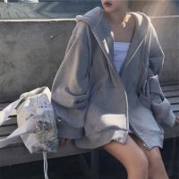 2023 New Oversize Women Hoodies Casual Solid Zip Up Hooded Sweatshirt Harajuku Korean Loose Couple Hoodie Jacket Coat Streetwear
