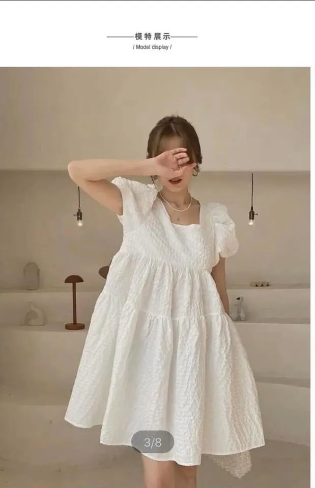 váy trắng dáng babydoll thắt nơ sau lưngcó thể thắt nơ lên trc  ngực  Shopee Việt Nam