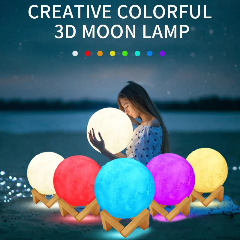 8cm Moon Lamp LED Night Light Battery Powered With Stand Starry Lamp  Bedroom Decor Night Lights