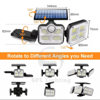 ไฟโซล่าเซล ไฟ 122LED 240W ไฟสปอร์ตไลท์ ใช้พลังานแสงอาทิตย์ สว่างจ้า 3โหมด ตรวจจับความเคลื่อนไหว ทนแดด กันน้ำ Outdoor Solar Wall L