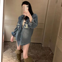 2023 Spring and Autumn New Water Wash Embroidery Heavy Industry Denim Coat Mid Length Casual Versatile Western Womens Wear